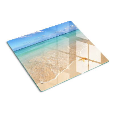 Schneidebrett glas Strand mit Muscheln und Wellen