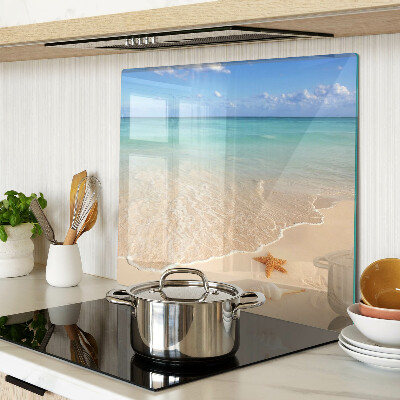 Schneidebrett glas Strand mit Muscheln und Wellen