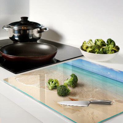 Schneidebrett glas Strand mit Muscheln und Wellen