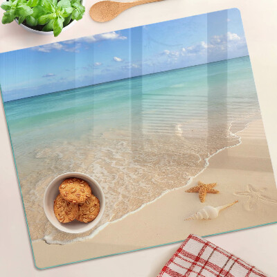 Schneidebrett glas Strand mit Muscheln und Wellen