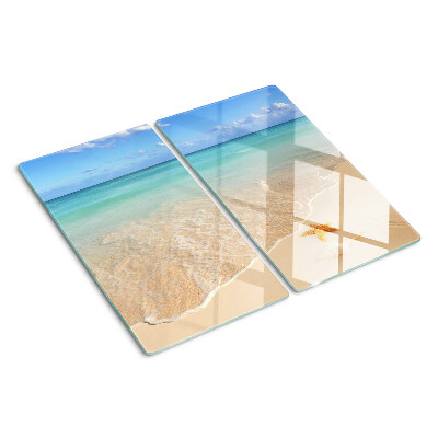 Schneidebrett glas Strand mit Muscheln und Wellen