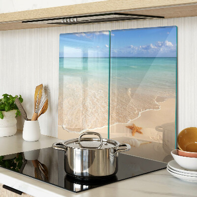 Schneidebrett glas Strand mit Muscheln und Wellen