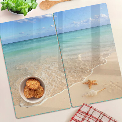 Schneidebrett glas Strand mit Muscheln und Wellen