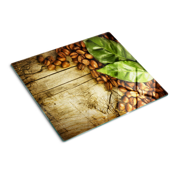 Glasschneidebrett Kaffee und Blätter