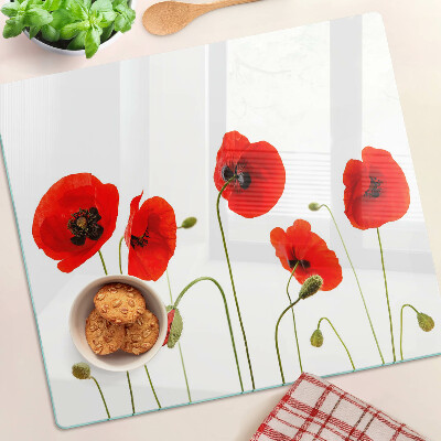 Schneidebrett glas Mohnblumenmotiv