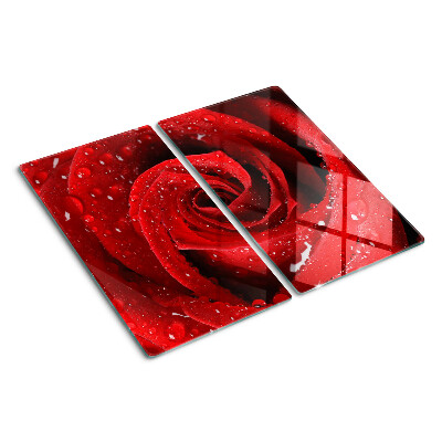 Glasschneidebrett Rote Rose mit Wassertropfen