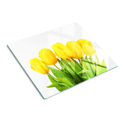 Glasschneidebrett Gelbe Tulpen auf grünem Hintergrund