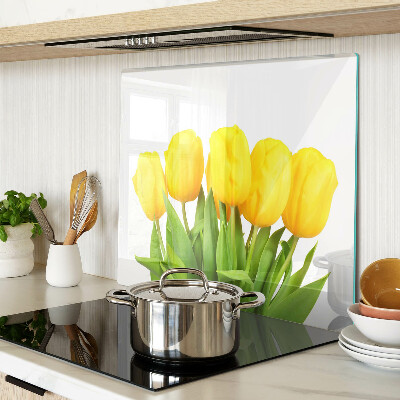 Glasschneidebrett Gelbe Tulpen auf grünem Hintergrund