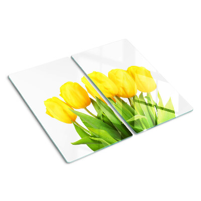 Glasschneidebrett Gelbe Tulpen auf grünem Hintergrund