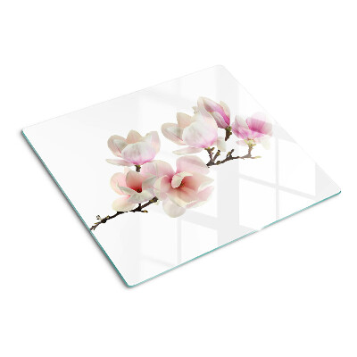 Schneidebrett glas Magnolienblüten auf einem Zweig