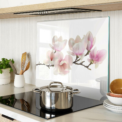 Schneidebrett glas Magnolienblüten auf einem Zweig