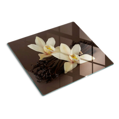 Schneidebrett glas Orchideen und Vanilleschoten