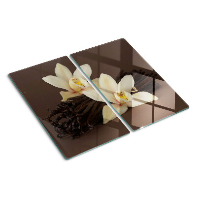 Schneidebrett glas Orchideen und Vanilleschoten