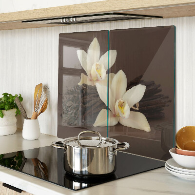 Schneidebrett glas Orchideen und Vanilleschoten