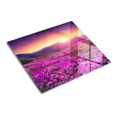 Glasschneidebrett Blumenlandschaft bei Sonnenuntergang