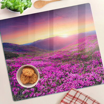 Glasschneidebrett Blumenlandschaft bei Sonnenuntergang