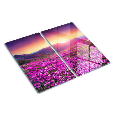 Glasschneidebrett Blumenlandschaft bei Sonnenuntergang