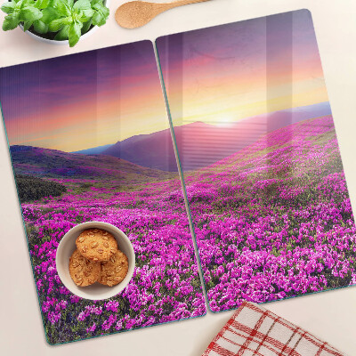 Glasschneidebrett Blumenlandschaft bei Sonnenuntergang