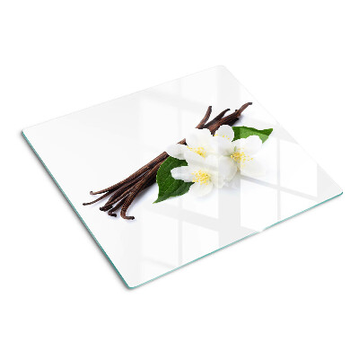 Schneidebrett glas Vanilleblüten und -schoten