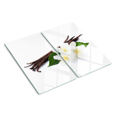 Schneidebrett glas Vanilleblüten und -schoten