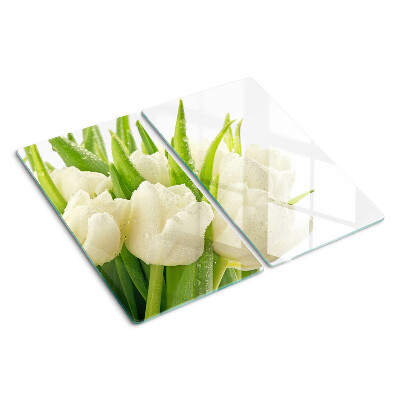 Glasschneidebrett Tulpen in Wassertropfen