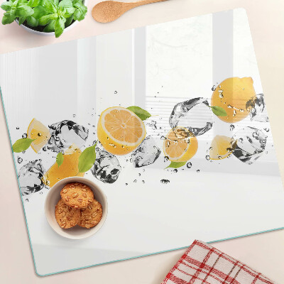 Schneidebrett glas Zitronen mit Eis