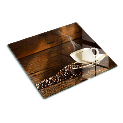 Schneidebrett glas Kaffee und eine Tasse