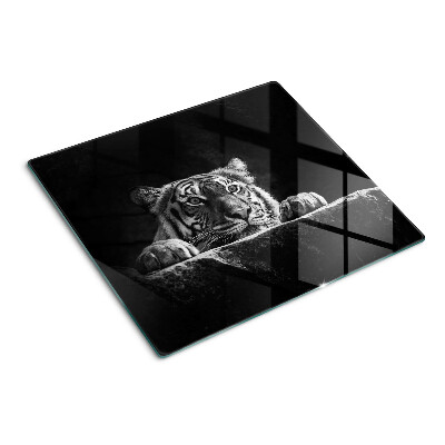 Schneidebrett glas Tiger im Schwarz-Weiß-Stil
