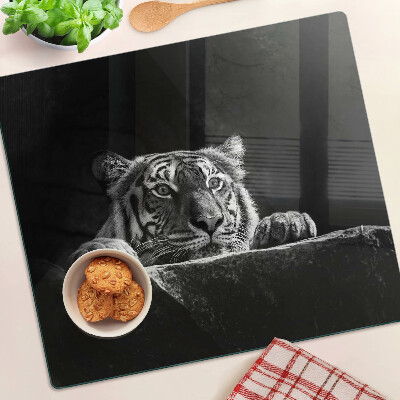 Schneidebrett glas Tiger im Schwarz-Weiß-Stil