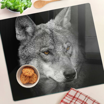 Schneidebrett glas Wolf in Grautönen