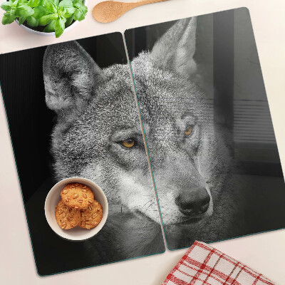Schneidebrett glas Wolf in Grautönen