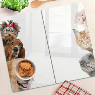 Schneidebrett glas Hunde und Katzen in verschiedenen Posen