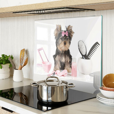 Schneidebrett glas Yorkshire Terrier mit Pflegezubehör