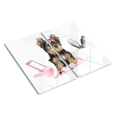 Schneidebrett glas Yorkshire Terrier mit Pflegezubehör