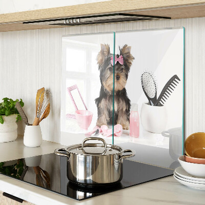 Schneidebrett glas Yorkshire Terrier mit Pflegezubehör