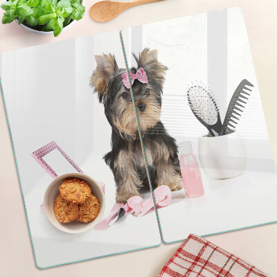 Schneidebrett glas Yorkshire Terrier mit Pflegezubehör
