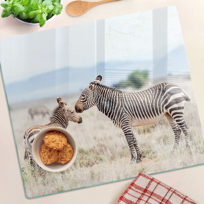 Schneidebrett glas Zebras auf der Wiese