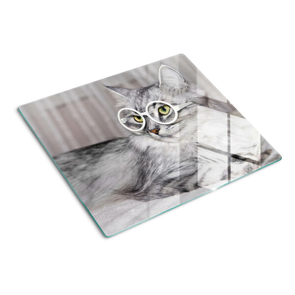 Schneidebrett glas Katze mit Brille