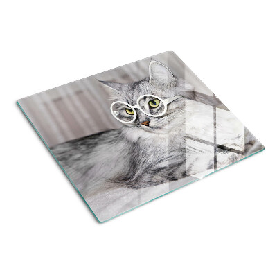Schneidebrett glas Katze mit Brille