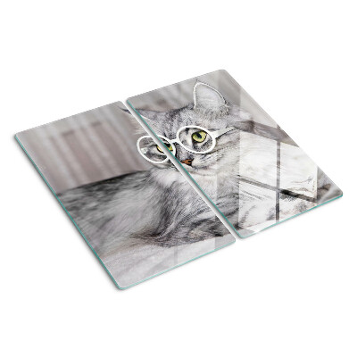 Schneidebrett glas Katze mit Brille