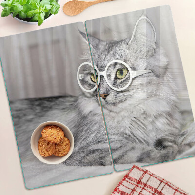 Schneidebrett glas Katze mit Brille