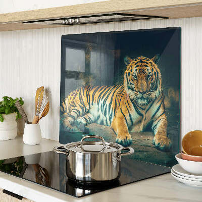 Glasschneidebrett Tiger liegt auf den Felsen