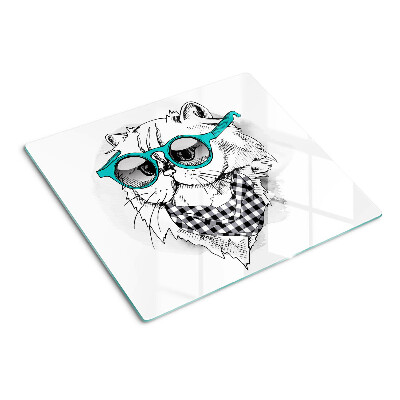 Schneidebrett glas Zeichnung einer Katze mit Sonnenbrille