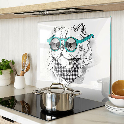 Schneidebrett glas Zeichnung einer Katze mit Sonnenbrille