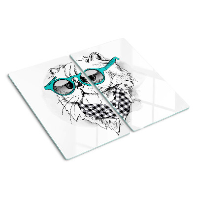 Schneidebrett glas Zeichnung einer Katze mit Sonnenbrille