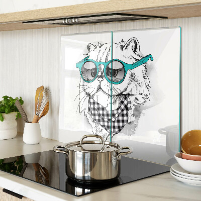Schneidebrett glas Zeichnung einer Katze mit Sonnenbrille