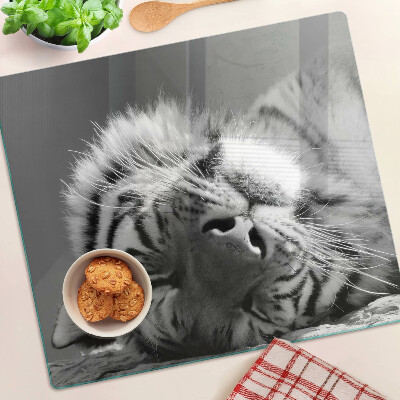 Schneidebrett glas Tiger in Schwarz und Weiß
