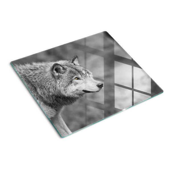 Glasschneidebrett Wolf in Schwarz und Weiß