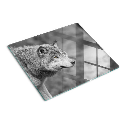 Glasschneidebrett Wolf in Schwarz und Weiß