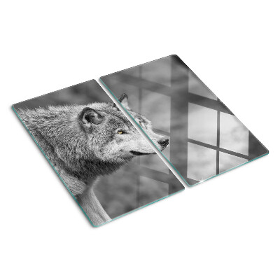 Glasschneidebrett Wolf in Schwarz und Weiß